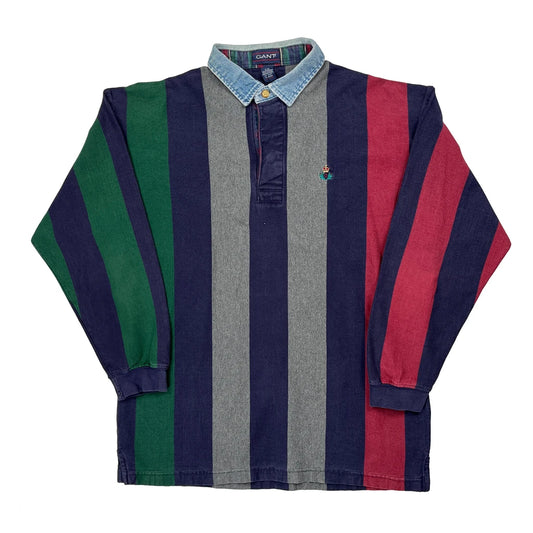Vintage Gant Striped Rugby Shirt - Large Multicoloured Cotton