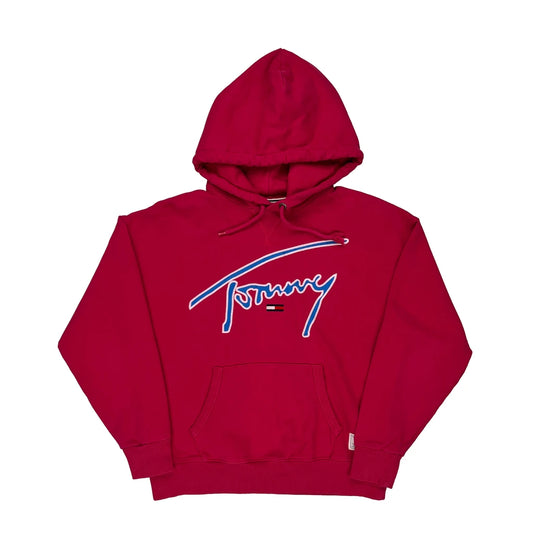 Tommy Jeans Spellout Hoodie - Small Red Cotton