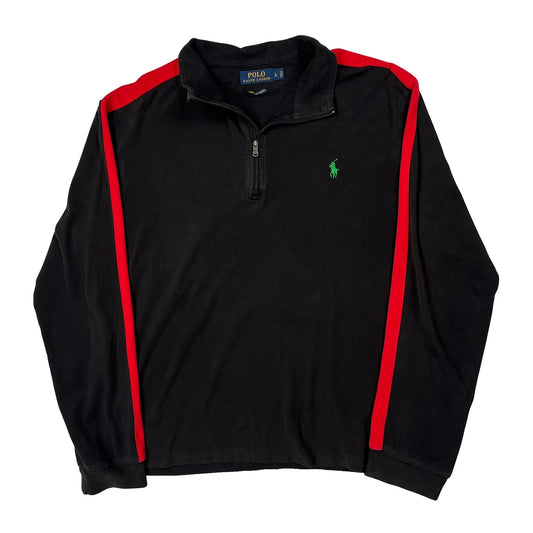 Polo By Ralph Lauren Contrast Stitch 1/4 Zip - Large Black Cotton
