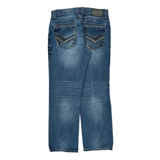 Faded Glory Contrast Stitch Jeans - 33W 32L Blue Cotton Blend