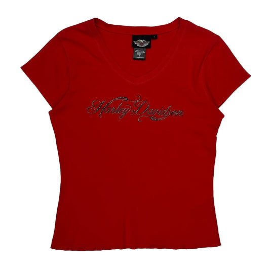 Vintage None Harley Davidson Studded T-Shirt - Large Red Cotton