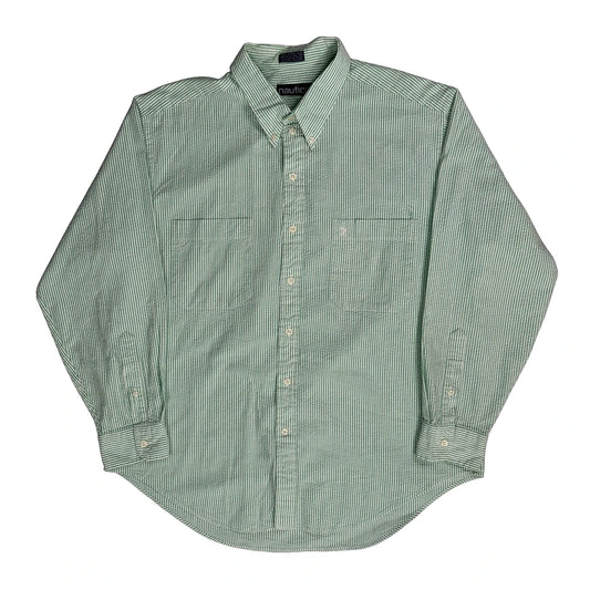 Vintage Nautica Striped Shirt - Large Green Cotton