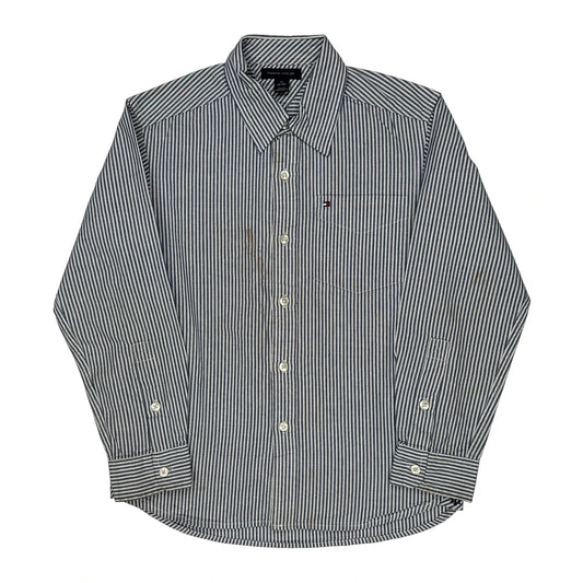 Age 8-10 Tommy Hilfiger Striped Shirt - Medium Blue Cotton