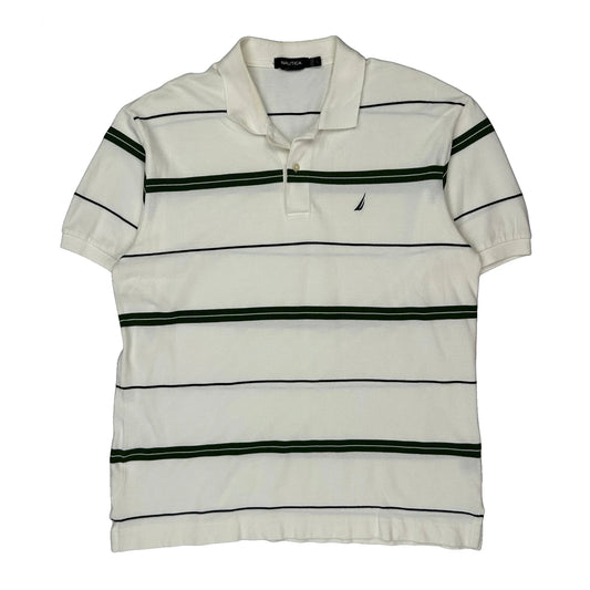 Nautica Striped Polo Shirt - Large Cream Cotton