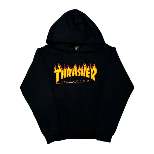 Flame Logo Thrasher Graphic Hoodie - Small Black Cotton
