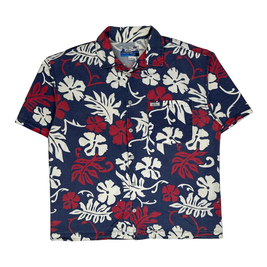 Quiksilver Floral Hawaiian Shirt - Large Navy Cotton