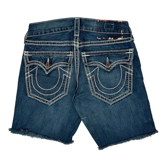 True Religion Contrast Stitch Denim Shorts - 30W UK 10 Blue Cotton