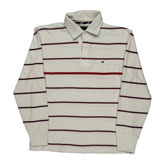 Tommy Hilfiger Striped Polo Shirt - Medium Burgundy Cotton