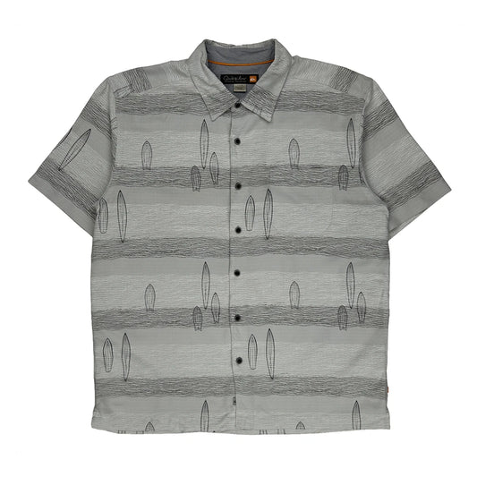 Quiksilver Striped Short Sleeve Shirt - XL Grey Cotton