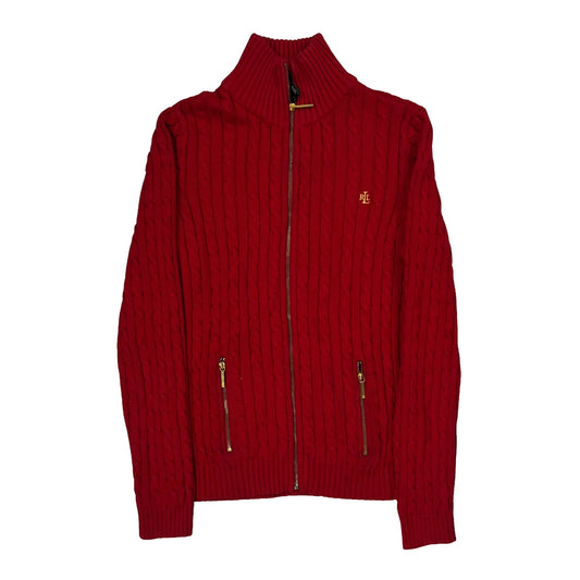Vintage Ralph Lauren Cable Knit Zip Up - Small Red Cotton