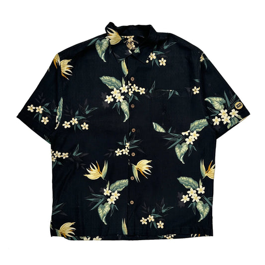 Vintage Eagle Dry Goods Co. Floral Hawaiian Shirt - Large Black Silk