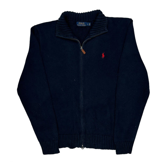Polo By Ralph Lauren Chunky Knit Zip Up - Large Navy Cotton