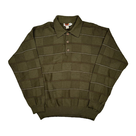Vintage Giorgio Danieli Checked Jumper - Large Green Wool Blend