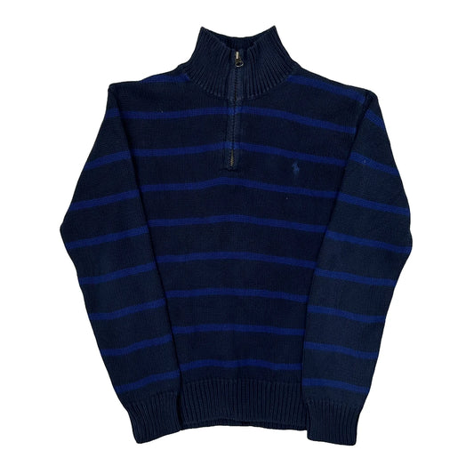 Polo By Ralph Lauren Striped 1/4 Zip - Medium Blue Cotton