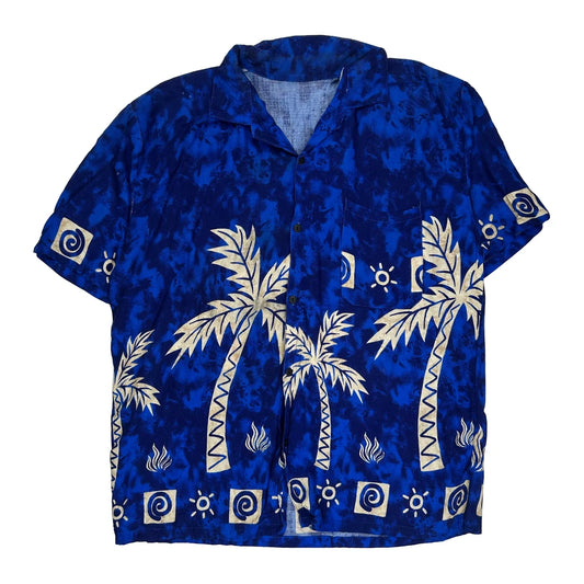 Unbranded Graphic Hawaiian Shirt - Medium Blue Cotton