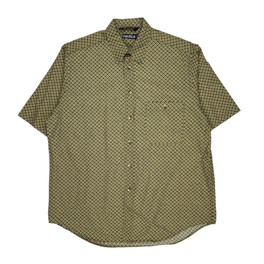 Nautica Short Sleeve Shirt - Large Yellow Cotton