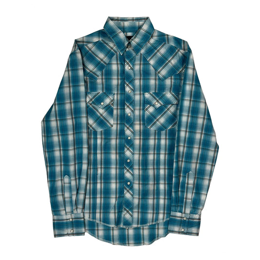Wrangler Checked Shirt - Small Blue Cotton Blend