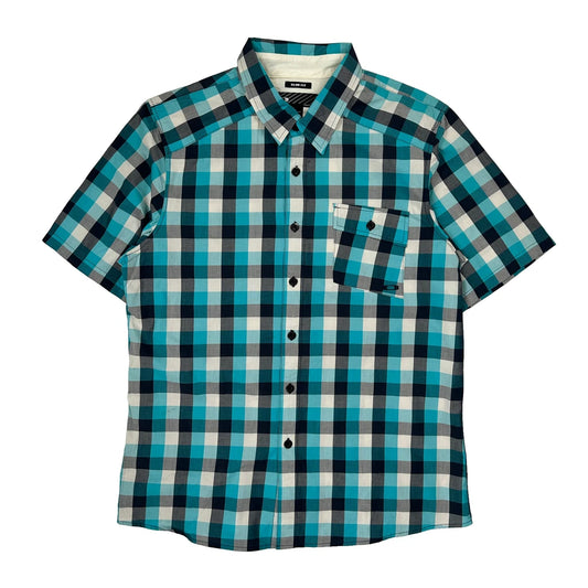 Oakley Checked Short Sleeve Shirt - Large Blue Cotton