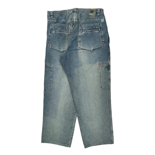 Azzure Denim Wide Leg Carpenter Jeans - 36W 27L Light Wash Cotton