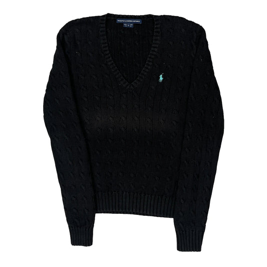 Ralph Lauren Sport V-Neck Jumper - Large Black Cotton