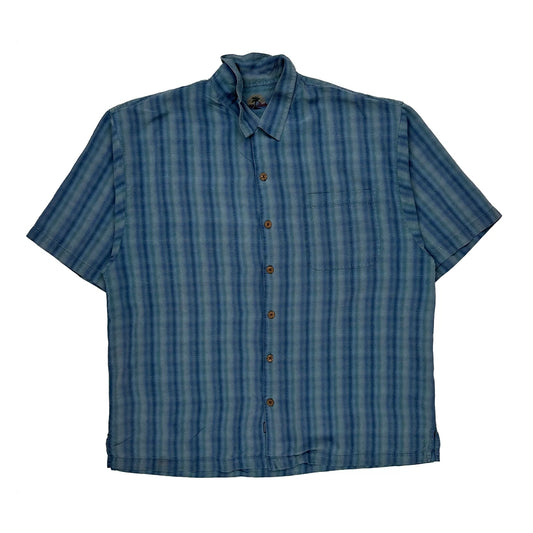 Tommy Bahama Striped Hawaiian Shirt - XL Blue Silk