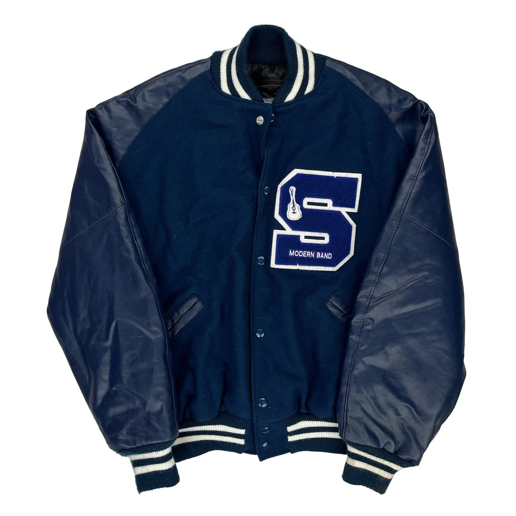 Modern Band Neff Varsity Jacket - XL Blue Polyester – Thrifted.com