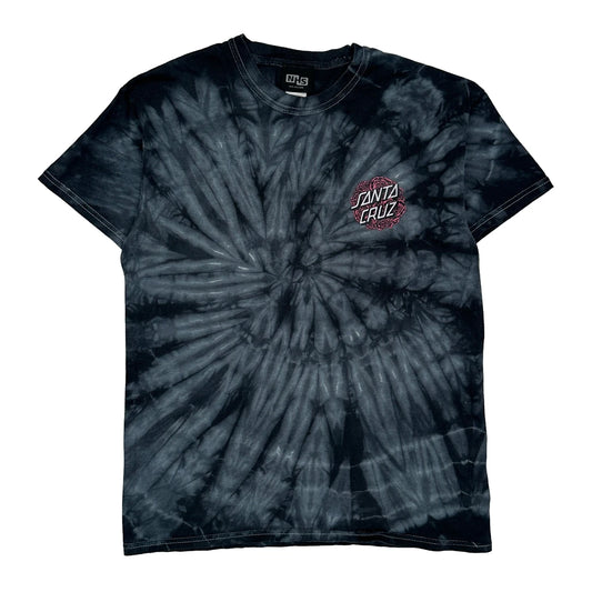 Vintage Graphic Logo Santa Cruz Tie-Dye T-Shirt - Medium Black Cotton
