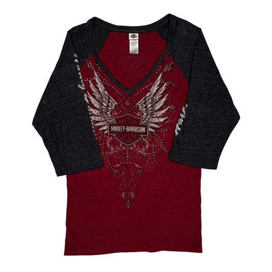 Buckminn'S D&D Harley Davidson Graphic Long Sleeve T-Shirt - 2XL Red Cotton