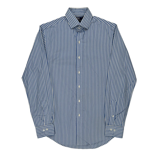 Regent Custom Fit Polo By Ralph Lauren Striped Shirt - Medium Blue Cotton