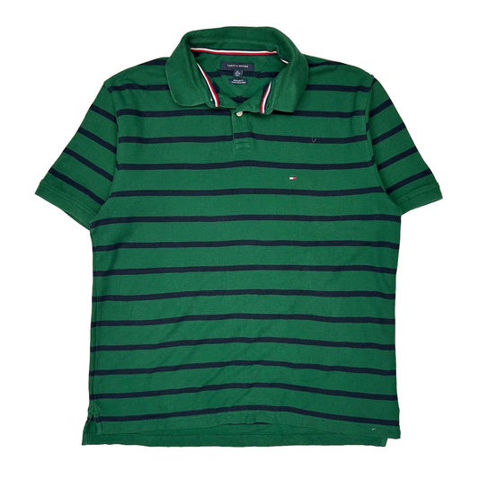 Tommy Hilfiger Striped Polo Shirt - XL Green Cotton