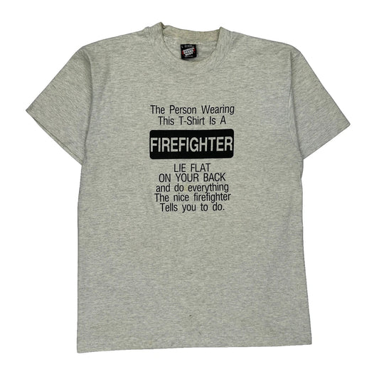Vintage Firefighter Screen Stars Single Stitch T-Shirt - Large Grey Cotton Blend
