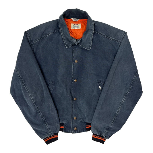 90S Levis Varsity Bomber Jacket - Large Grey Cotton