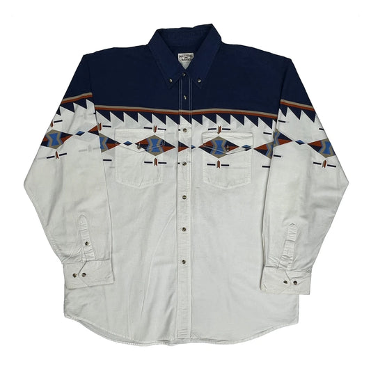Vintage Western Wear Patterned Shirt - XL White Cotton