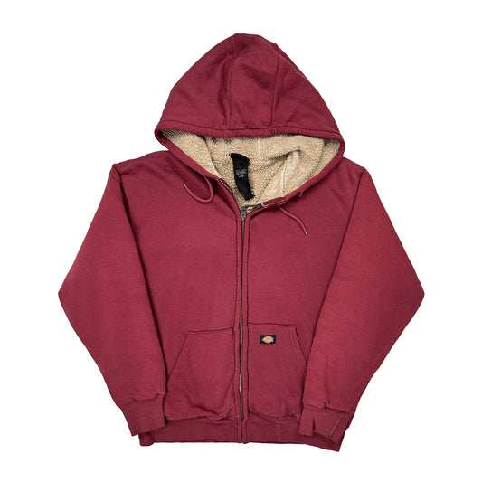 Faded Dickies Full Zip Sherpa Lined Hoodie - Large Red Cotton Blend