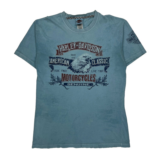 Rocky Mountain Harley Davidson Graphic T-Shirt - Medium Blue Cotton