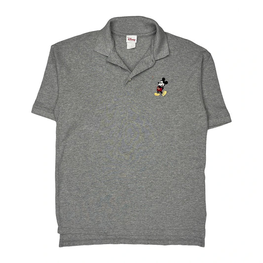 Mickey Mouse Disney Cartoon Polo Shirt - Large Grey Cotton