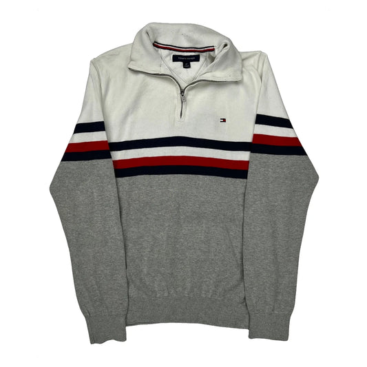 Tommy Hilfiger Striped 1/4 Zip - Small Blue Cotton