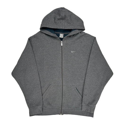 Y2K Nike Full Zip Hoodie - 2XL Grey Cotton