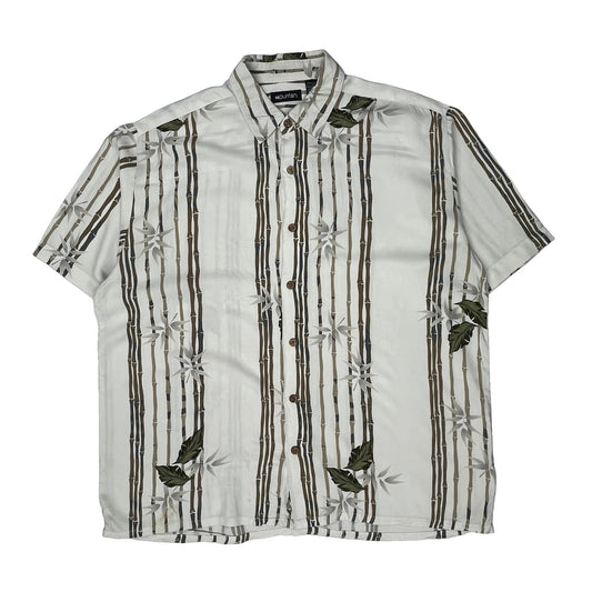 Puritan Striped Hawaiian Shirt - Large White Cotton