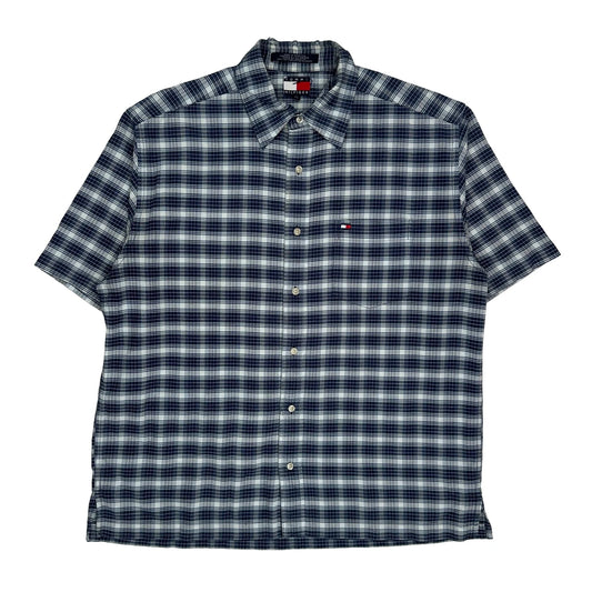 Tommy Hilfiger Checked Short Sleeve Shirt - Medium Blue Cotton
