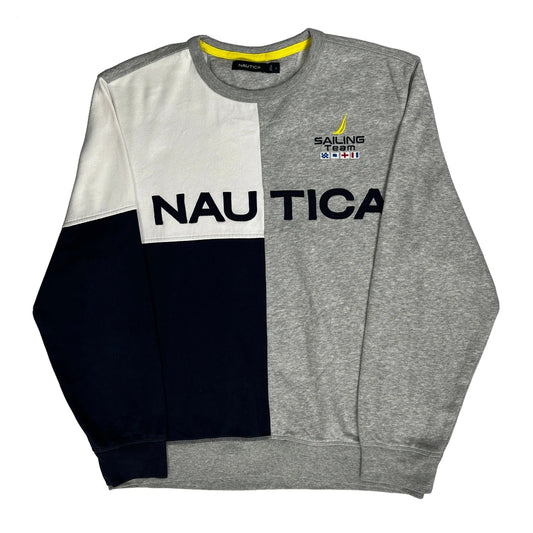 Nautica Spellout Sweatshirt - Large Grey Cotton
