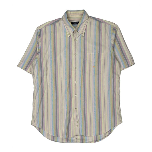 Burberry London Striped Short Sleeve Shirt - Medium Cream Cotton