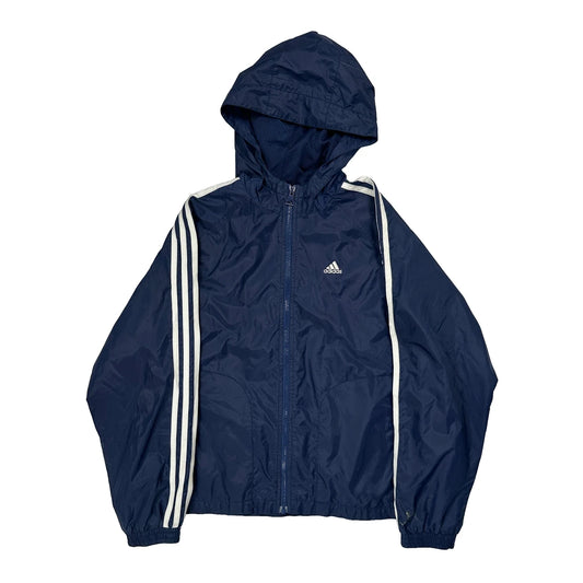 Adidas Striped Windbreaker - Large White Polyester