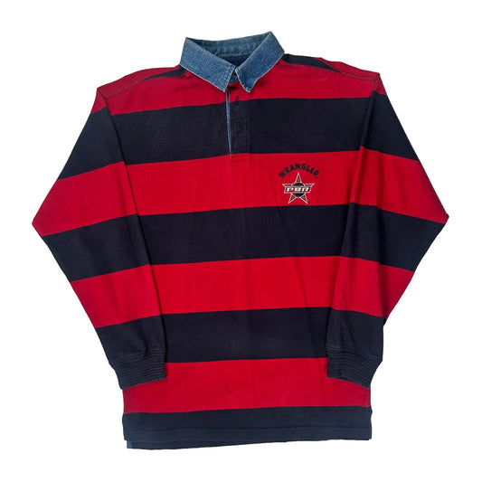 Pbr Star Patch Wrangler Striped Rugby Shirt - Small Navy Cotton