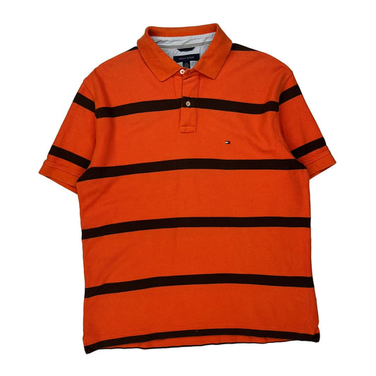 Tommy Hilfiger Striped Polo Shirt - Large Orange Cotton