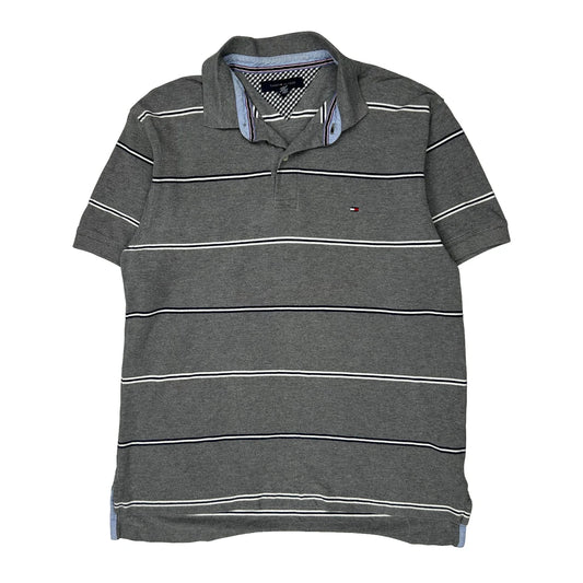 Tommy Hilfiger Striped Polo Shirt - Large Grey Cotton
