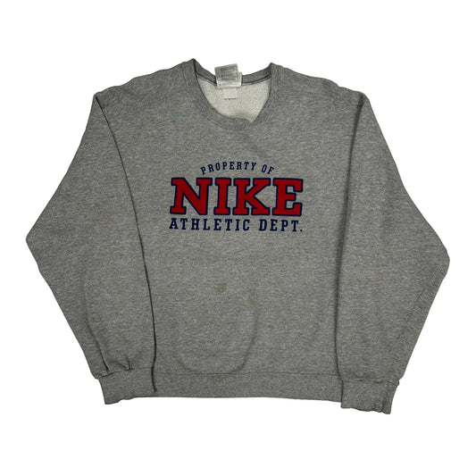 Made In USA Nike College Sweatshirt - Large Grey Cotton Blend