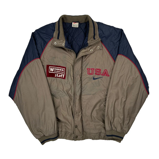 90S USA Nike Graphic Padded Jacket - Small Grey Polyester