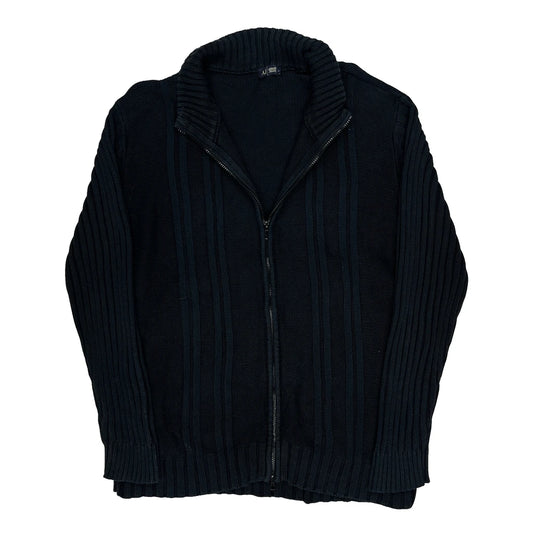 Armani Jeans Striped Zip Up - Large Black Wool