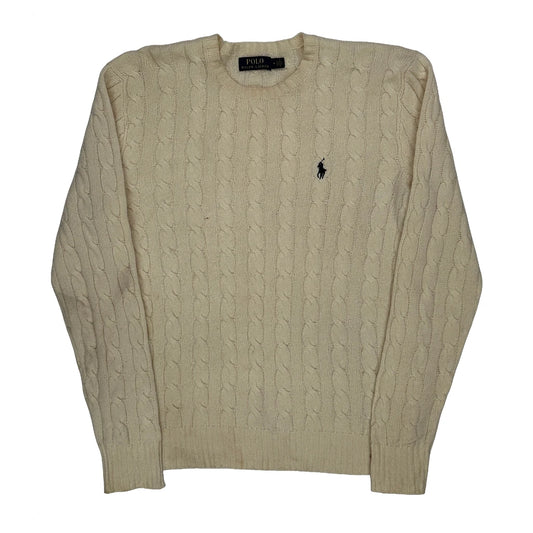 Vintage Polo By Ralph Lauren Cable Knit Jumper - Medium Cream Wool